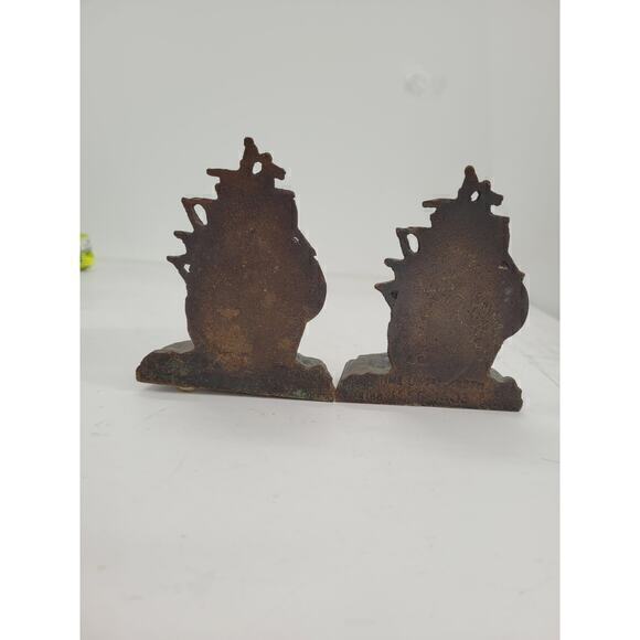Vintage‎ English Galleons Bronze Heavy Metal Pair of Signed Bookends - Picture 9 of 11